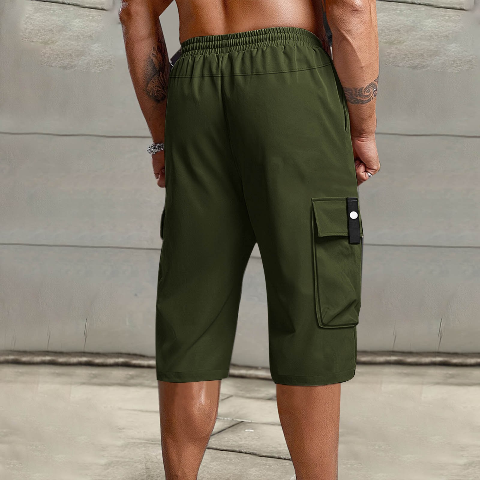 thumbnail image 4 of Pantalones cortos cargo para hombre por debajo de la rodilla: ligeros, cintura elástica, múltiples bolsillos, tallas M-XXXL para trabajo y actividades al aire libre., 4 of 7